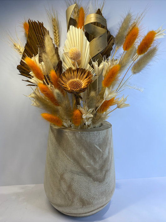 Flower Arrangement in Wooden Pot